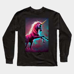 Dark Rainbow Gothic Unicorn AI created digital art by stine1 Long Sleeve T-Shirt